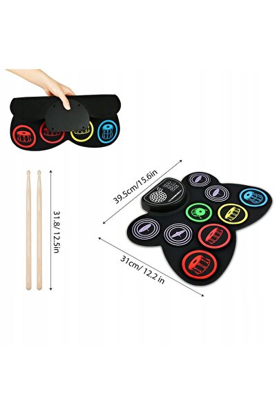 NO BRAND Set de tobe electronice colorate, 9 pad-uri, pad de tobă rulabil