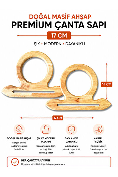 vollen yarn Mâner pentru geantă din lemn masiv natural premium 17 cm 1 perech...