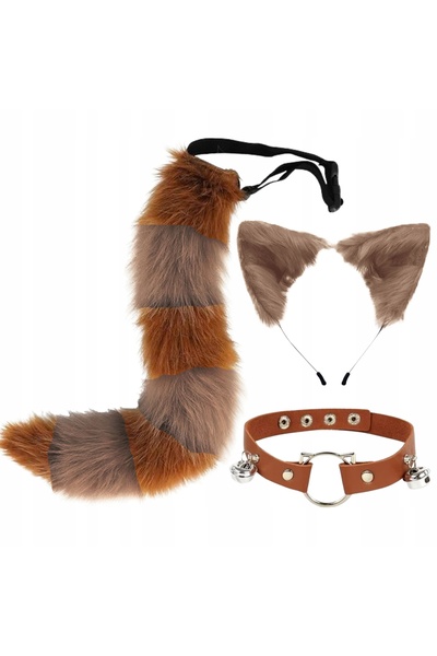 NO BRAND Costum de pisică vulpe lup blănos therian coadă urechi set choker co...