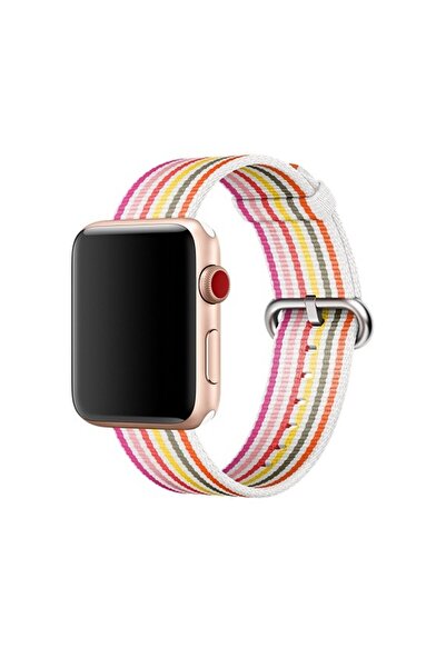 NO BRAND Curea originală Apple Watch din nailon țesut cu dungi roz 42mm
