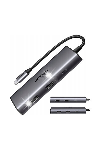 Ugreen Adaptor 6W1 Hub USB la 2x USB-A 3.0 USB-C 3.0 2x HDMI Power Delivery
