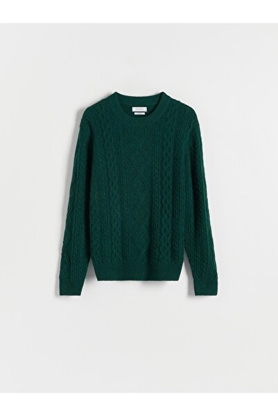 NO BRAND Pulover clasic verde închis cu lână de miel, mâneci lungi, tricotat, L