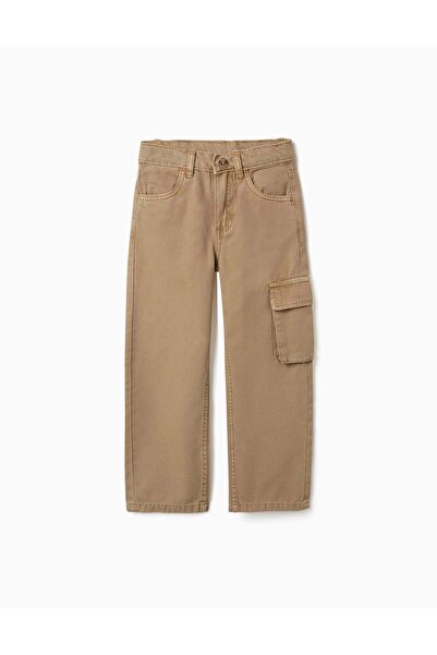 Ziddy Straight Fit Cotton Trousers With 5 Pockets For Boys, Dark Beige