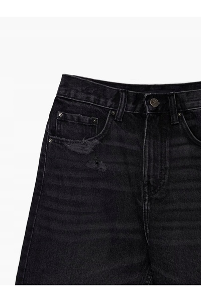 NO BRAND Blugi negri drepți cu talie înaltă, din bumbac frecat, pantaloni 7/8...