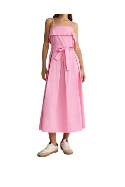 NO BRAND Rochie de bumbac roz cu bretele tip șnur, model Maxi Reserve, mărime...