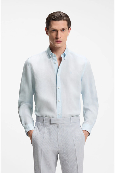 BOSS Men's Shirt Collar Button Closure Long Sleeve Slim Fit Light Blue Shirt