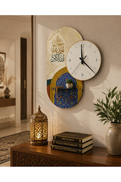 karbonsoft Dekoratif Raflı Sessiz Duvar Saati 37,5 × 50 cm – Çift Kat MDF Osm...