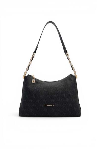 Silver Polo أسود - حقيبة كتف نسائية سوداء مونوغرام SP1290