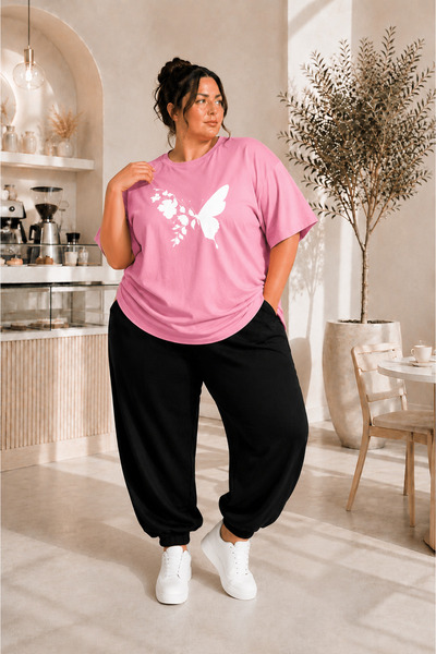 Rubonia Women's Plus Size Oversize Butterfly Print 2-Piece Tracksuit Set Comf...