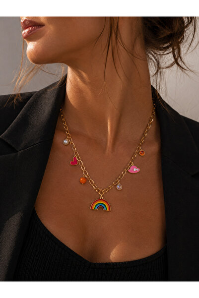 POSEİDONS JEWELLERY Rainbow Charm Premium Gökkuşağı, Kalp ve Charm Detaylı 31...