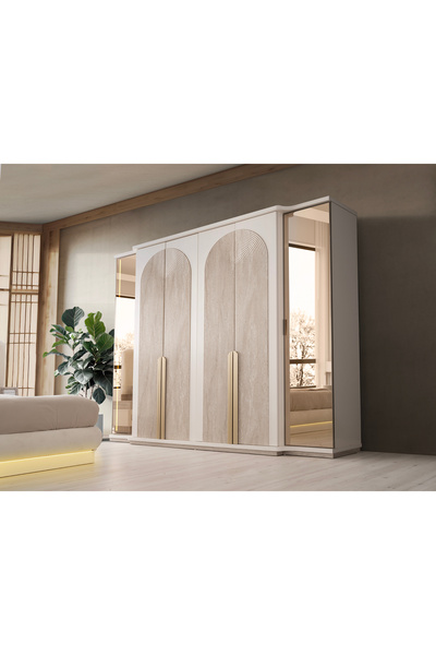 ŞEHZADE MODÜLER MOBİLYA Dubai%100 MDF Ledli 260'lık dolap ve Gardırop elbise ...