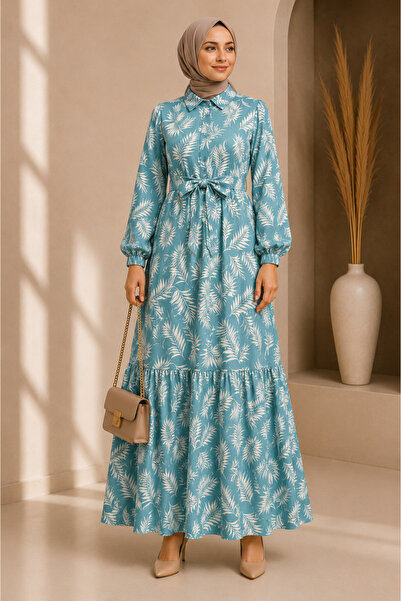 MK MODA BAŞAK Moda Başak Premium Woven Fabric Straight-Cut Dress with Dominan...