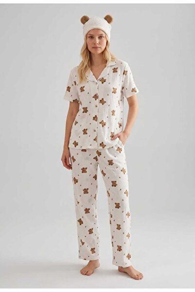 WOMEN'S WORLD FANTASY Short Sleeve Long Bottom Nightgown and Pajama Set