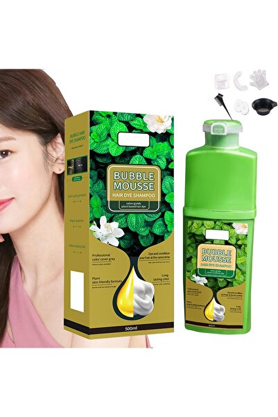 TERRION Plant-Based Bubble Hair Dye Shampoo 500ml, Long-Lasting Black Hair Co...