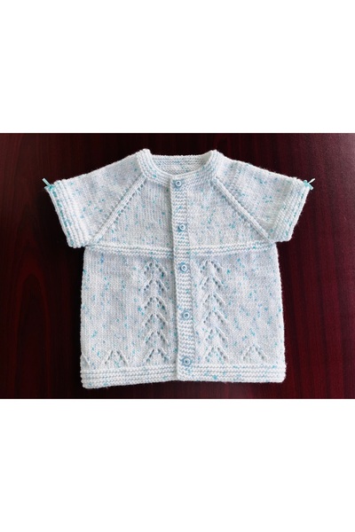 MOJOMIX Seamless Hand Knitted 0-6 Months White with Blue Polka Dots Baby Vest