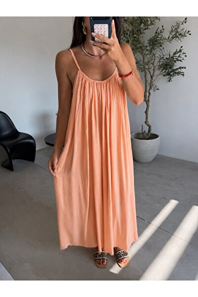 MODA Kadın Askılı Salaş Maxi Elbise-Yazlık Uzun Elbise