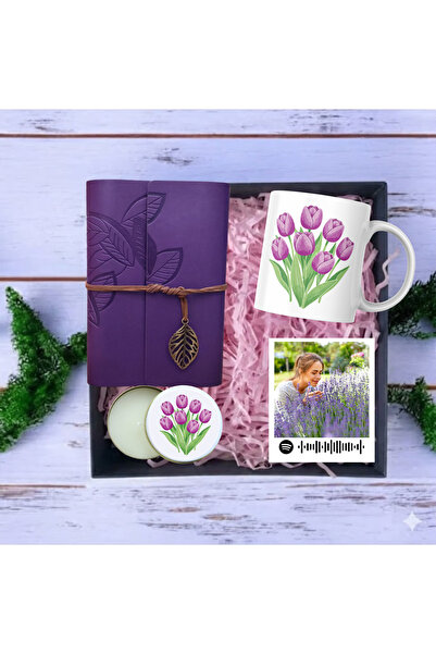MARMORİ Kişiye Özel Lale Temalı Hediye Kutusu (Defter, Kupa, Mum ve Fotoğraf ...