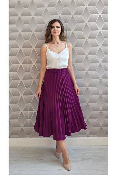 OnlyForYou Fustă Plisată Damă Midi – Fustă Elegantă cu Talie Elastică și Croi...