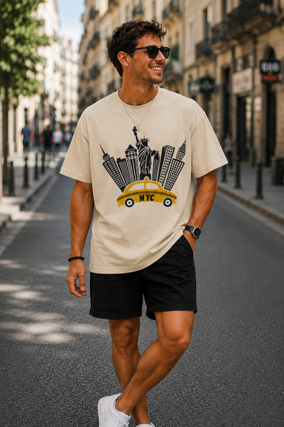 ArtYus Μπλουζάκι New York City με στάμπα Crew Neck Casual Unisex Oversize - Β...