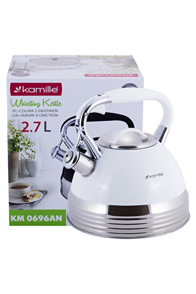NO BRAND Ceainic tradițional din oțel cu fluier 2L Inducție Gaz Alb