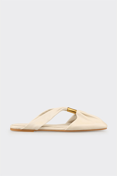Elle Shoes Ekru Deri Kadın Terlik