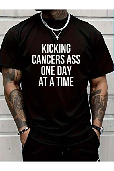 799 100% Cotton Kicking Cancer's Ass One Day At A Time Anti Cancer Women's Me...