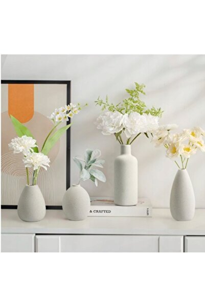 NO BRAND Set de 4 vaze ceramice albe minimaliste decorative
