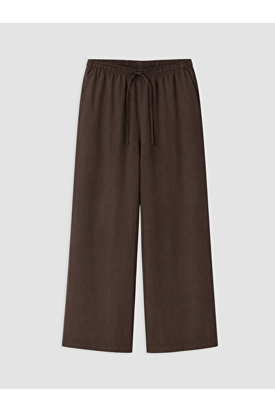 LC Waikiki Brown Wide Leg Women's Trousers with Elastic Waist