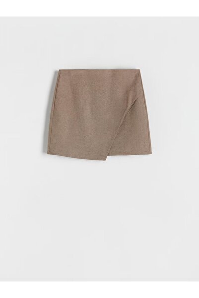 NO BRAND Fustă mini clasică trapezoidală bej, culoare uni, mulată, Reserve XL