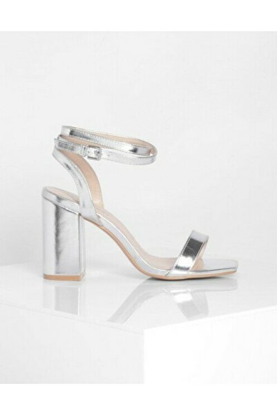 NO BRAND Sandale argintii metalice cu toc stiletto, bretele elegante, Boohoo 39