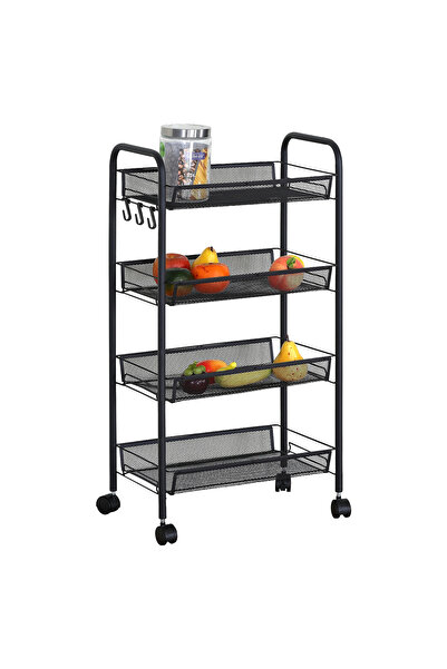ArteLibre Ράφι Κουζίνας CARRELLO Τροχήλατο με 4 Ράφια Μαύρο Μεταλλικό 43x26x8...