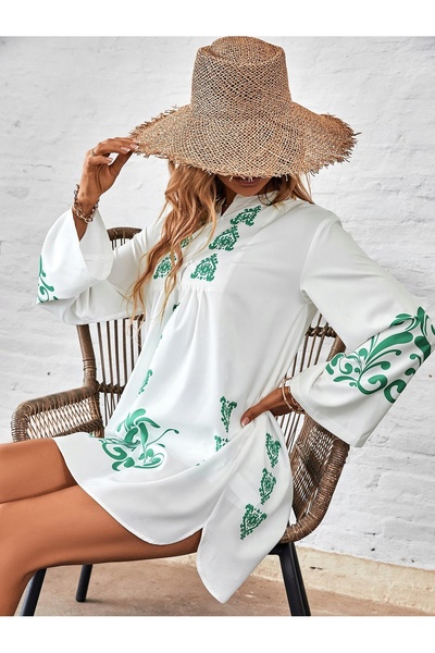 NO BRAND Rochie albă cu imprimeu, mini, lejeră, Shein L