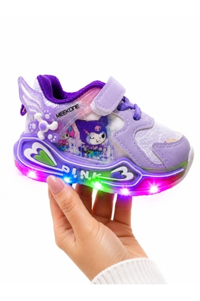 HANNA Pantofi sport cu luminite, Model cu holograma, Piele ecologica, Fete, Mov