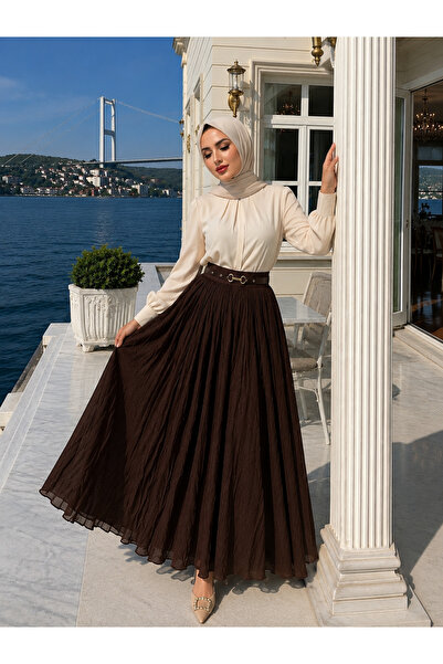 BELLASTORE Belt Detailed Maxi Flared Skirt