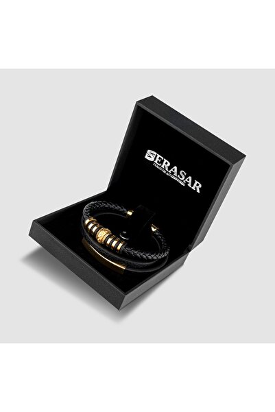 NO BRAND Serasar, Brățară din piele pentru bărbați [Shine] Aurie, 20cm