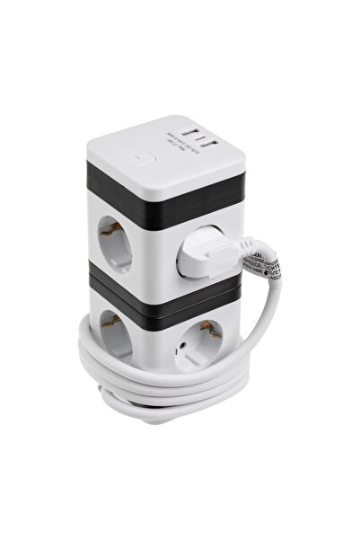 OEM Priză Turn cu 8 Prize Schuko, 2 USB și USB-C, 3680W, Cablu 1,25 m