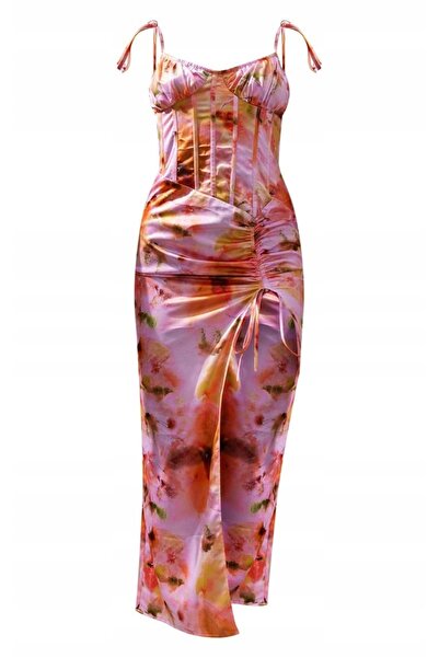 NO BRAND PRETTYLITTLETHING Rochie maxi roz cu model, din satin, cu bretele 40