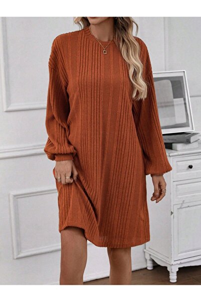 NO BRAND Rochie Simplă Coper, Tricotată, Cu Model, Melanj, Roz Emery 38