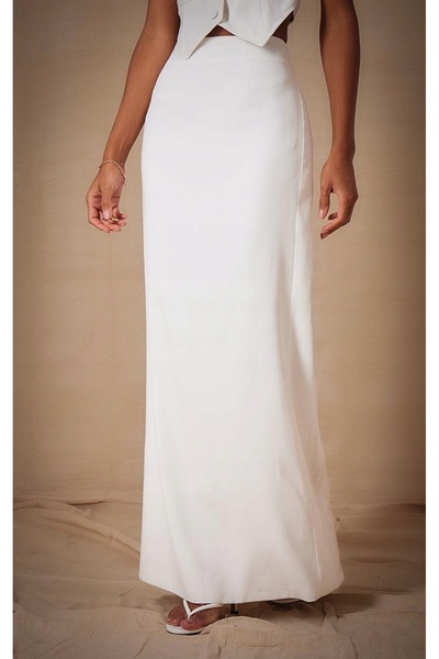 NO BRAND Prettylittlething Fustă Maxi Albă cu Talie Înaltă și Nasturi 36