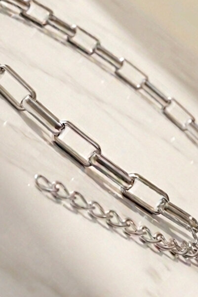 Rua Jewelry Steel Paperclip Block Chain Bracelet 4 mm Silver Color |   Anti-T...