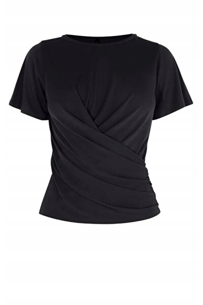 NO BRAND Bluză neagră clasică cu mânecă scurtă și detalii tip corset Karen Mi...