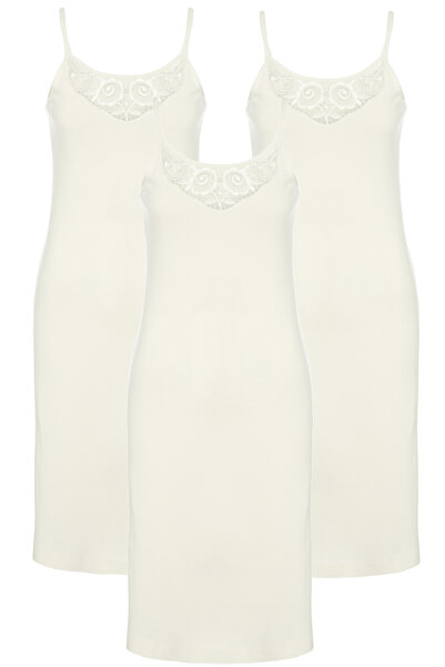 TOLIN 3-Pack Women's 100% Cotton Thin Strap Laced Chemise Nightgown 1228
