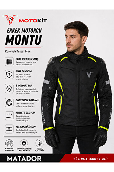 MOTOKIT Crazybull Matador Neon Yellow Men's 4 Season 3 Layer Protection Refle...
