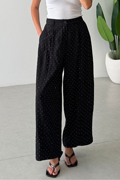 Suziş Pantaloni Balon Negri Plisați cu Pietre 51434