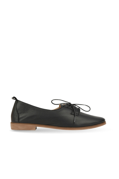 BUENO Black Leather Women's Flat Ballerinas