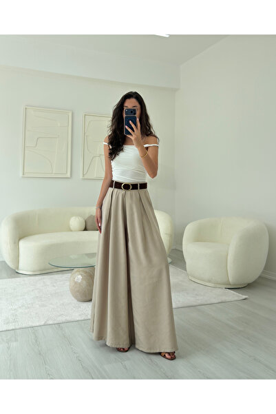 LUUNA STORE BEJ KEMERLİ ETEK PANTOLON