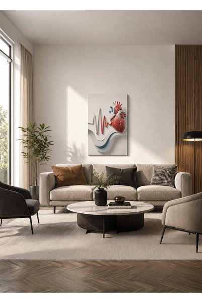 Zerawall Tablou MDF Inimă Anatomică și Ritm EKG – Decor de perete pentru casă...