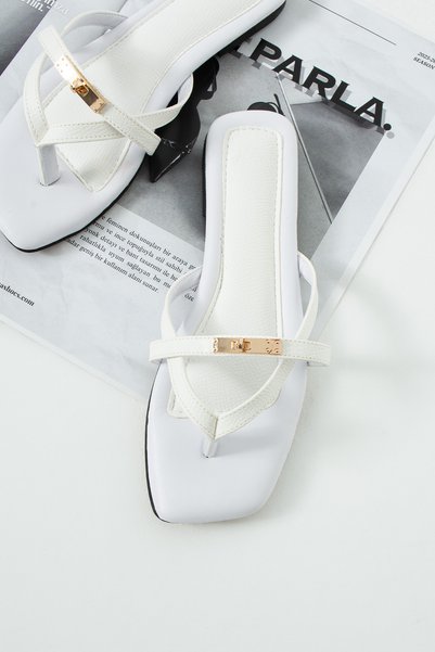 Siena Shoes Ovia Women's Flip-Flop Slippers with Buckle Detail, White