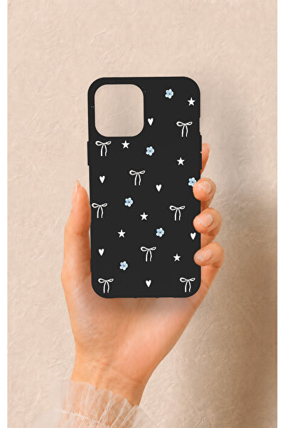 Vip Case iPhone 12 Pro Max Uyumlu Mini Fiyonk Siyah Desenli Silikon Kılıf