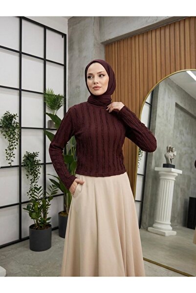 Generic Brand Crew Neck Ruffle Blouse-Burgundy